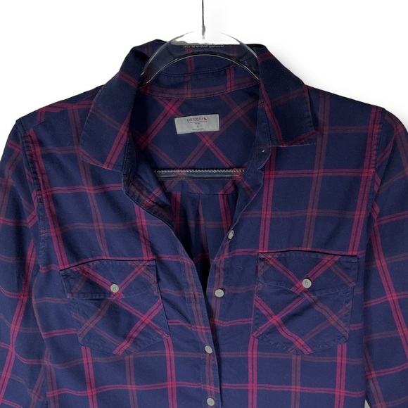Untuckit Hayden Plaid Shirt Sz 2 Button Up Soft Cotton Blue Red - Picture 3 of 10